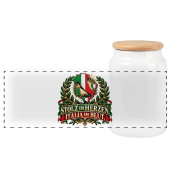 Stolz im Herzen. Italia im Blut. - Panorama Keksdose mit Holzdeckel - Weiß - Vorne