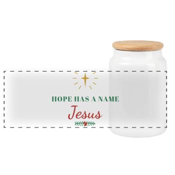 Hope Has a Name: Jesus – Christian - Panorama Keksdose mit Holzdeckel - Weiß - Vorne