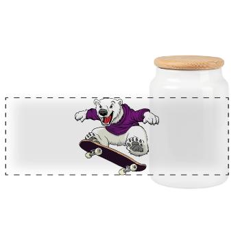 Skater Eisbär Skateboard - Panorama Keksdose mit Holzdeckel - Weiß - Vorne