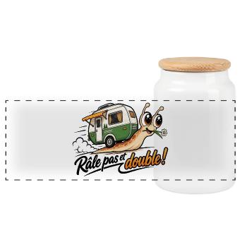Wohnmobil-Humor-Aufkleber – Pas und doppeltes Beschwerden! - Panorama Keksdose mit Holzdeckel - Weiß - Vorne