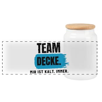 Team Decke – mir ist kalt - Panorama Keksdose mit Holzdeckel - Weiß - Vorne