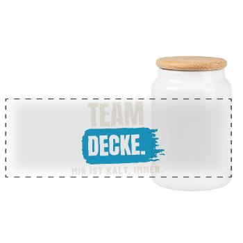 Team Decke – mir ist kalt - Panorama Keksdose mit Holzdeckel - Weiß - Vorne