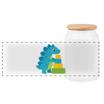 Blauer Comic Dinosaurier Bauklötze Kinder T-Shirt - Panorama Keksdose mit Holzdeckel - Weiß - Vorne