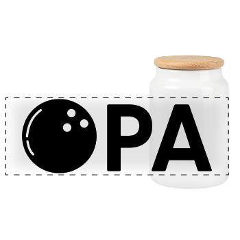 Opa mit Bowlingkugel – Schwarz - Panorama Keksdose mit Holzdeckel - Weiß - Vorne