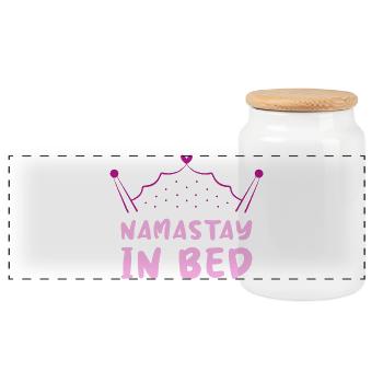 Namastay In Bed Yoga Faulenzen Wortspiel - Panorama Keksdose mit Holzdeckel - Weiß - Vorne