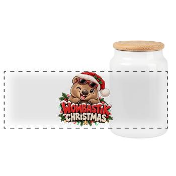 Wombastik Christmas Wombat mit Sonnenbrille - Panorama Keksdose mit Holzdeckel - Weiß - Vorne