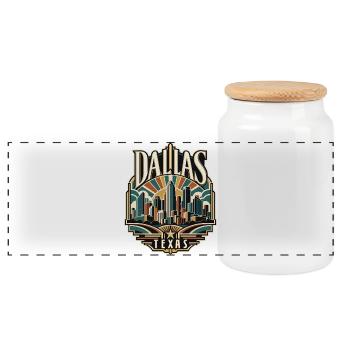 Dallas Skyline Retro Texas - Panorama Keksdose mit Holzdeckel - Weiß - Vorne