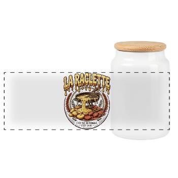 Raclette, Käse, Gurke, verarbeiteter Käse - Panorama Keksdose mit Holzdeckel - Weiß - Vorne