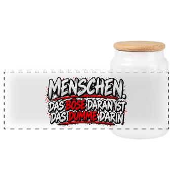 Menschen: Das Böse im Dummen - Panorama Keksdose mit Holzdeckel - Weiß - Vorne