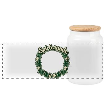 Spielerunde Shirt personalisierbar mit Gruppenname - Panorama Keksdose mit Holzdeckel - Weiß - Vorne