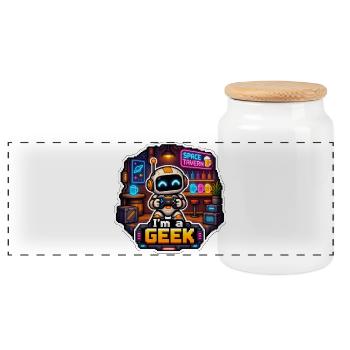 ICH BIN EIN NERD – Neon Space Robot Bar - Panorama Keksdose mit Holzdeckel - Weiß - Vorne