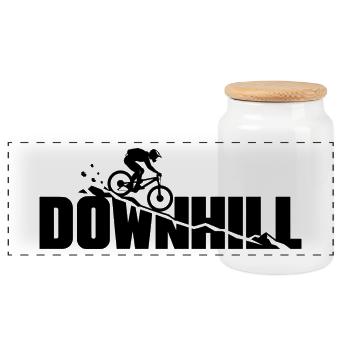 Downhill Mountainbike – MTB Motiv mit Schriftzug - Panorama Keksdose mit Holzdeckel - Weiß - Vorne