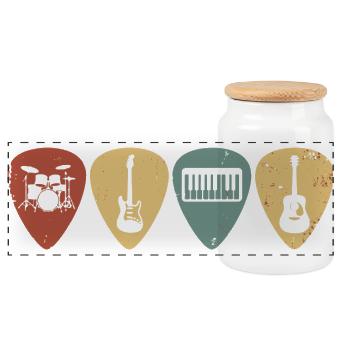 Retro Music Guitar Picks Vintage-Musiker-T-Shirt - Panorama Keksdose mit Holzdeckel - Weiß - Vorne