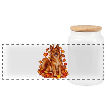 Harzer Fuchs im Herbstlaub - Panorama Keksdose mit Holzdeckel - Weiß - Vorne