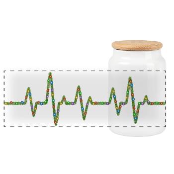 EKG-Herzschlag mit Weihnachtslichterkette - Panorama Keksdose mit Holzdeckel - Weiß - Vorne