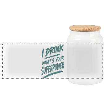 Ich trinke — deine Superkraft - Panorama Keksdose mit Holzdeckel - Weiß - Vorne