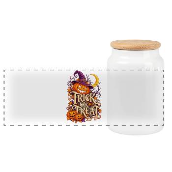 Halloween - Trick or Treat - Panorama Keksdose mit Holzdeckel - Weiß - Vorne