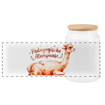 Pädagogische Atempause Alpaka Lehrer Spruch - Panorama Keksdose mit Holzdeckel - Weiß - Vorne