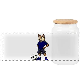 Fussball Wolf Blau - Panorama Keksdose mit Holzdeckel - Weiß - Vorne