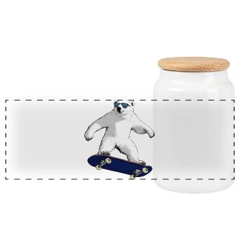 Skateboarder Eisbär - Panorama Keksdose mit Holzdeckel - Weiß - Vorne