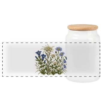 Alpenblumen – Botanische Vintage-Illustration - Panorama Keksdose mit Holzdeckel - Weiß - Vorne