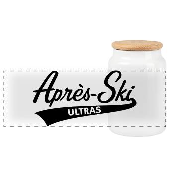 Après-Ski – Ultras (Schriftzug Apres Ski / Black) - Panorama Keksdose mit Holzdeckel - Weiß - Vorne
