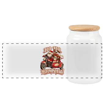 Santa on Motorcycle Naughty Ho Ho Ho - Panorama Keksdose mit Holzdeckel - Weiß - Vorne
