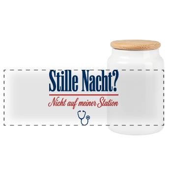 Stille Nacht Nicht auf meiner Station Pflege - Panorama Keksdose mit Holzdeckel - Weiß - Vorne