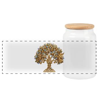Goldener Baum des Lebens Engel - Panorama Keksdose mit Holzdeckel - Weiß - Vorne