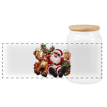 Santa und Rentier Festliche Feier - Panorama Keksdose mit Holzdeckel - Weiß - Vorne
