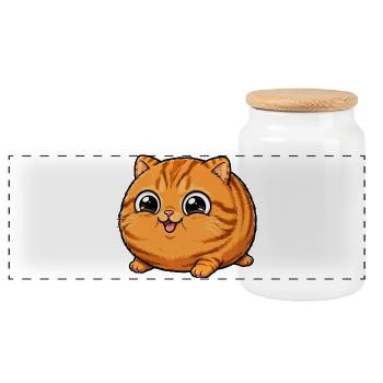 Super süße runde orangefarbene Katze - Panorama Keksdose mit Holzdeckel - Weiß - Vorne