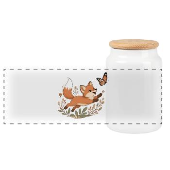 Boho Fuchs Welpe Schmetterling Line Art T-Shirt - Panorama Keksdose mit Holzdeckel - Weiß - Vorne