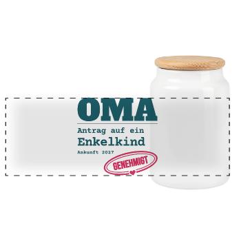 Oma 2027 – Antrag auf Enkelkind genehmigt - Panorama Keksdose mit Holzdeckel - Weiß - Vorne