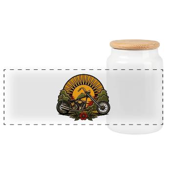 Chopper Motorrad Sonne Retro Tattoo Biker Shirt - Panorama Keksdose mit Holzdeckel - Weiß - Vorne