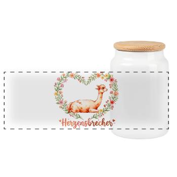 Alpaka Herzensbrecher Baby Geschenk T-Shirt - Panorama Keksdose mit Holzdeckel - Weiß - Vorne