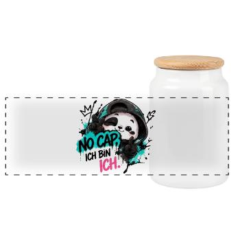 Panda Graffiti: No Cap Ich BinIch - Panorama Keksdose mit Holzdeckel - Weiß - Vorne