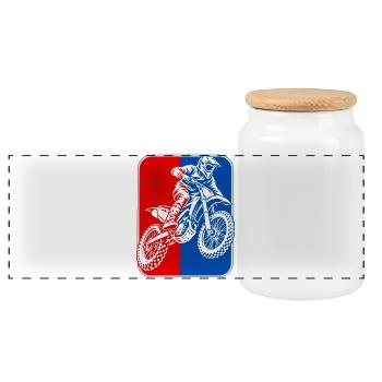 Motocross-Rider RotBlau Kontrast - Panorama Keksdose mit Holzdeckel - Weiß - Vorne