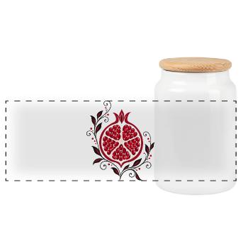 Granatapfel mit Blumen - Botanische Kunst - Panorama Keksdose mit Holzdeckel - Weiß - Vorne