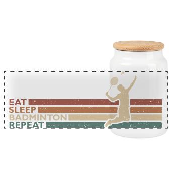 Eat Sleep Badminton Repeat Für Badmintonspieler - Panorama Keksdose mit Holzdeckel - Weiß - Vorne