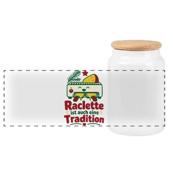 Raclette Weihnachten Lustiger Silvester Spruch - Panorama Keksdose mit Holzdeckel - Weiß - Vorne