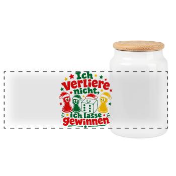 Lustiger Spieleabend Weihnachten Brettspiel - Panorama Keksdose mit Holzdeckel - Weiß - Vorne