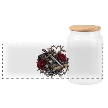 Dunkle Romanze: Herz Rose Klinge - Panorama Keksdose mit Holzdeckel - Weiß - Vorne