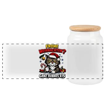 Frohe Weihnachten Ganz Dünnes Eis Weihnachtsoutfit - Panorama Keksdose mit Holzdeckel - Weiß - Vorne