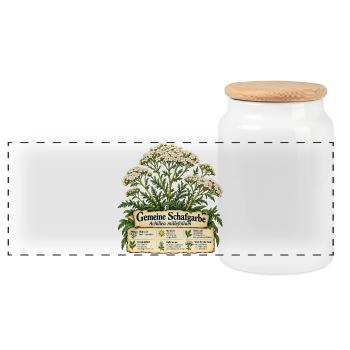 Schafgarben Motiv - Geschenk Gartenfreund - Panorama Keksdose mit Holzdeckel - Weiß - Vorne