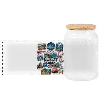 Norwegen Reisesticker - Panorama Keksdose mit Holzdeckel - Weiß - Vorne
