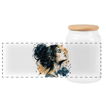 Frauenporträt in Blau und Gold – Aquarell - Panorama Keksdose mit Holzdeckel - Weiß - Vorne