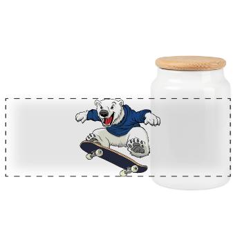 Eisbär Skater - Panorama Keksdose mit Holzdeckel - Weiß - Vorne