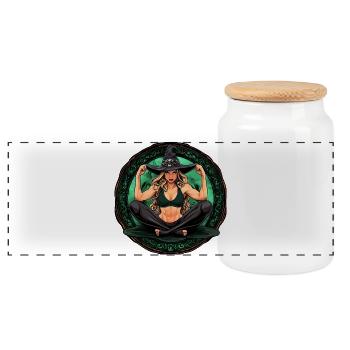 Yoga Hexe Halloween - Panorama Keksdose mit Holzdeckel - Weiß - Vorne