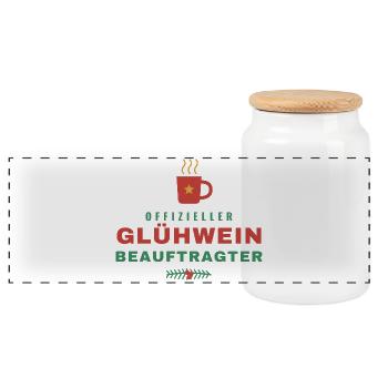 Offizieller Glühwein-Beauftragter Weihnachten - Panorama Keksdose mit Holzdeckel - Weiß - Vorne