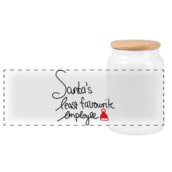 Santa's Least Favourite Employee – Weihnachtshumor - Panorama Keksdose mit Holzdeckel - Weiß - Vorne